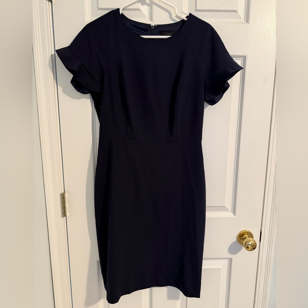 JCrew Ruffle-Sleeve Sheath
Dress Italian Stretch Wool